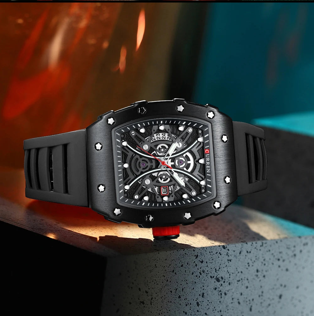 Men's 3D Quartz Stainless Steel Watch - Waterproof with Silicone Strap