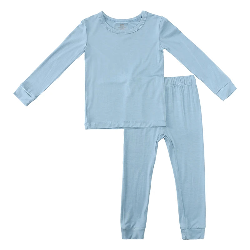 Bamboo Fibre Toddler Kids Boy Girl Pyjamas - Solid Hight Elasticity Breathable Sleepwear Loungewear Set For 9M-7T