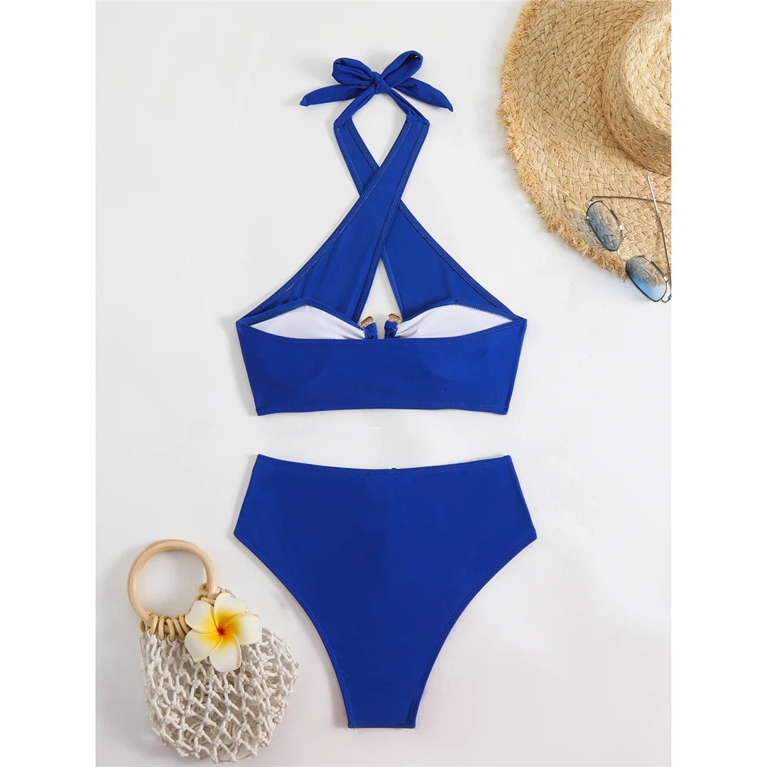 Women's Halter Cut Out High Waist Bikini Swimsuit Swimwear Two-pieces Bikini set