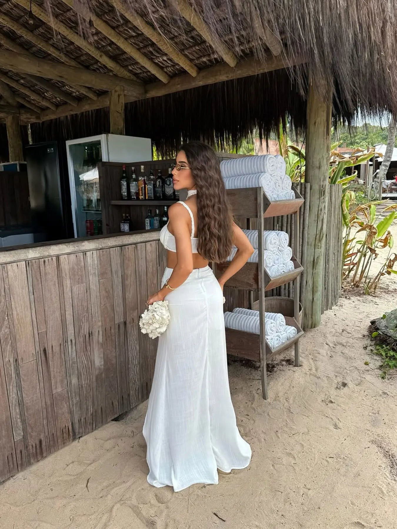 Women's 3-Piece Crochet Knit Skirt Set - Bandage Top & Maxi Skirt