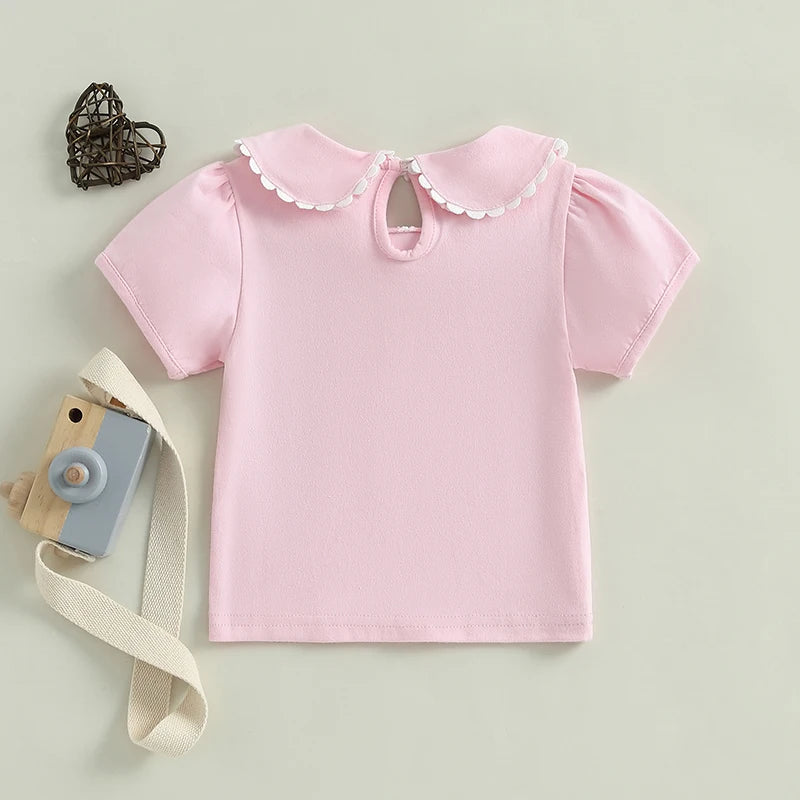 0-6Y Kids Girls Summer Casual  Short Sleeve Doll Collar Pullover Top