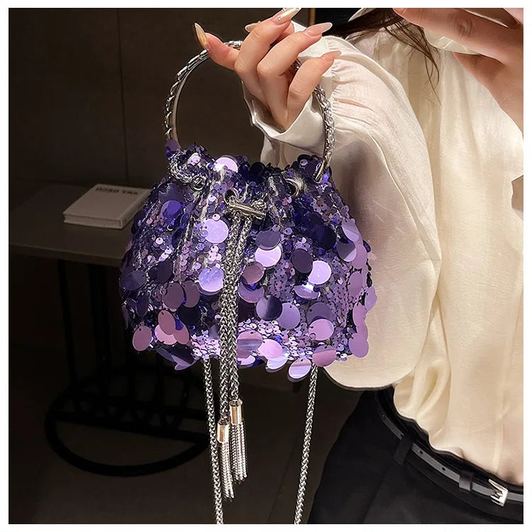 Women's Metal Tassels Sequins Glitter Purse Handbag