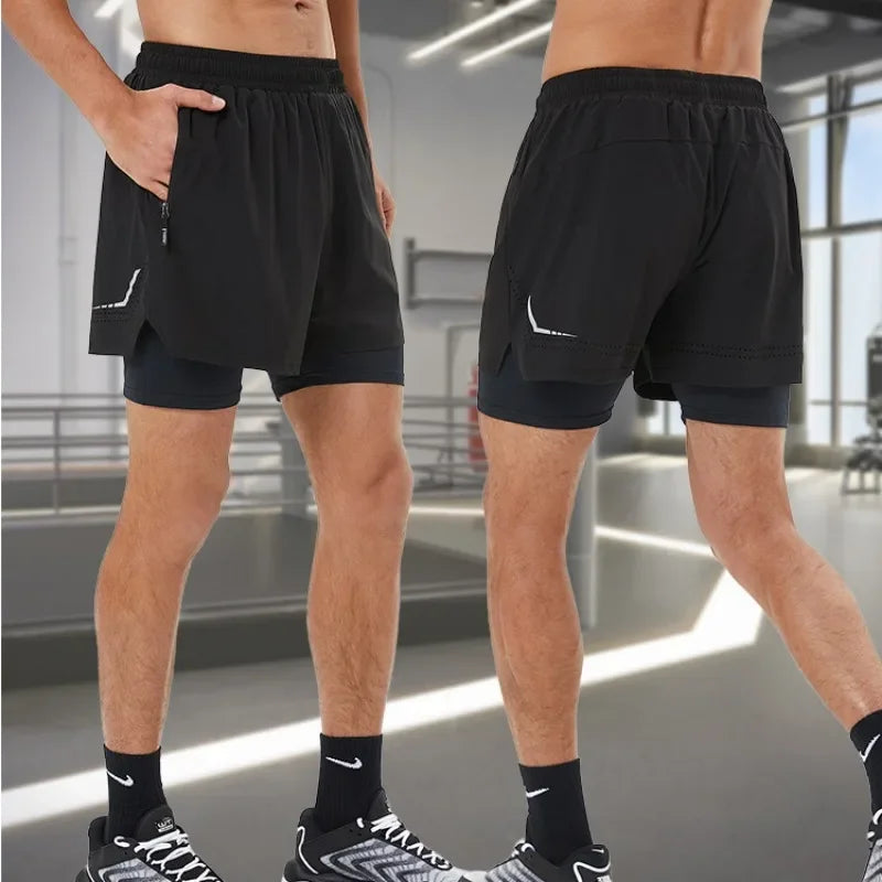 Men's 2 In 1 Running Jogging Gym Fitness Training Beach  Sports Workout Fitness Activewear Shorts