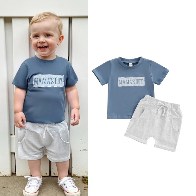 Casual Baby Boys Summer Clothes Set - Letter Embroidery T-Shirt & Shorts