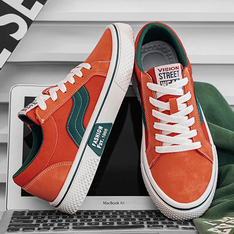 Men's Canvas Skateboard Sneakers - Lace-Up Casual Trainers