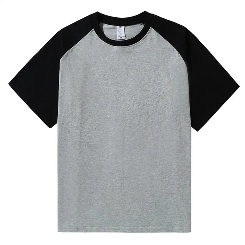 Summer Short Sleeve Patchwork Cotton O-Neck T-Shirt for Men