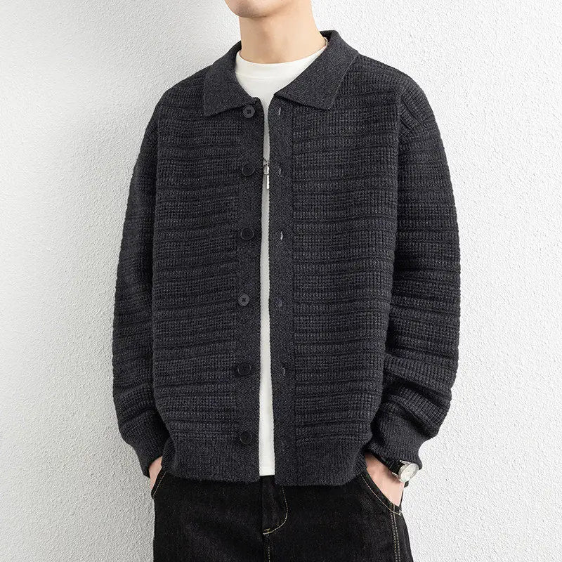 Men's Turn-Down Collar Cardigan Sweater Jacket