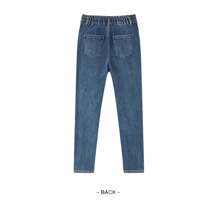 Women's Slim Fit Brushed Jeans - Tapered Winter Denim for Daily Wear