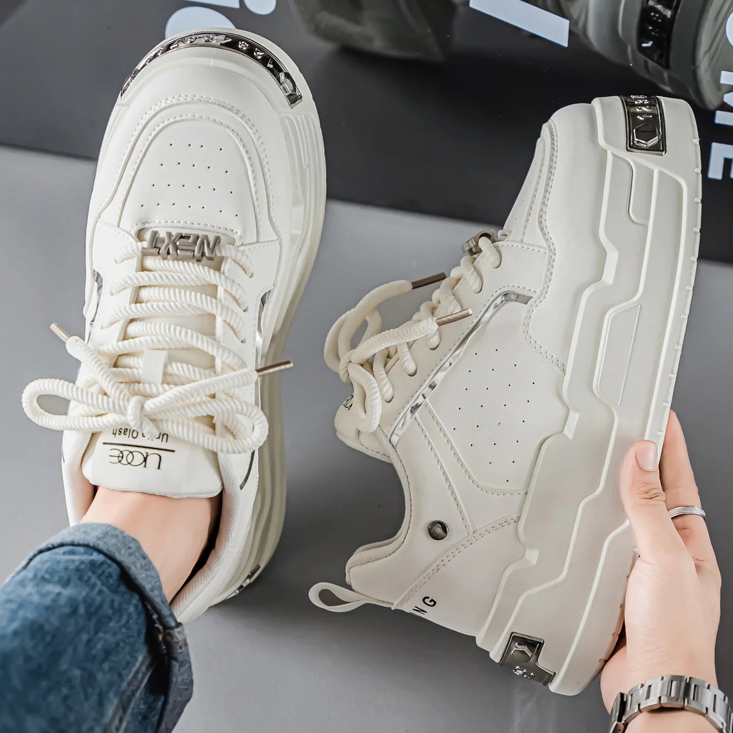 Men's Platform Sneakers - Metal Detail Sports Trainers