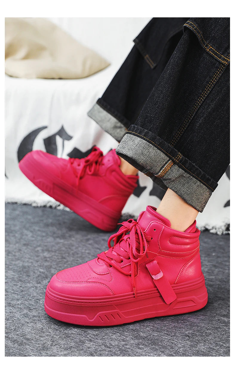 High-Top Platform Sneakers - Men's Thick-Sole Running Shoes