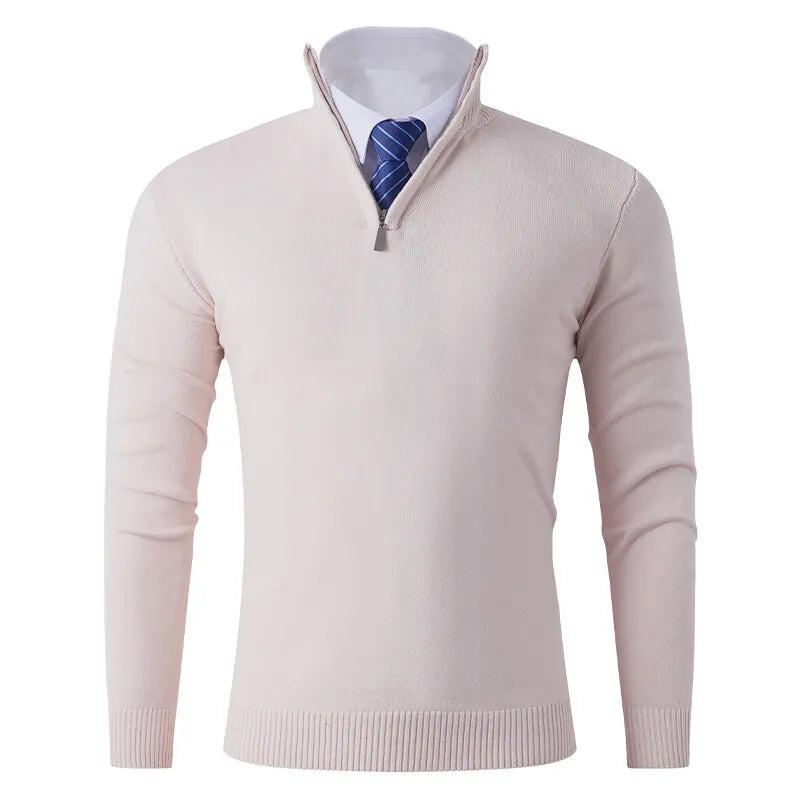 Men's Smart Casual Half-Zip Knitted Sweater - Stand Collar Slim Fit