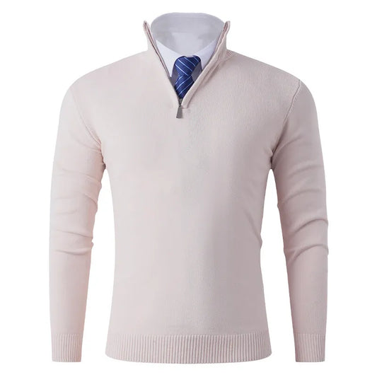 Men's Smart Casual Half-Zip Knitted Sweater - Stand Collar Slim Fit