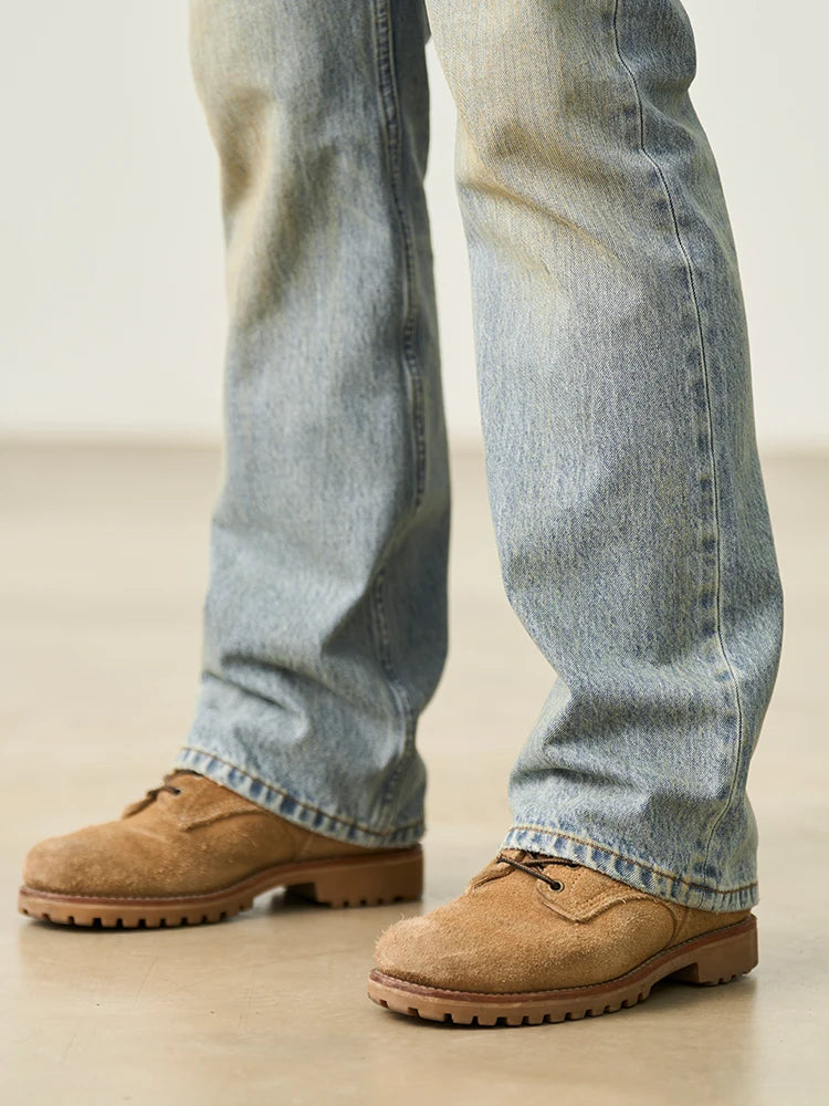 Men's Bootcut Jeans - Vintage Washed Denim with Stretch
