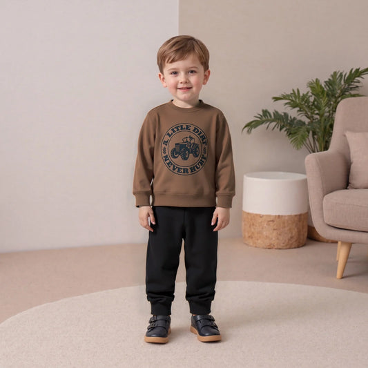 Baby Boys Autumn Winter Clothes Set - Long Sleeve Letters Printed Pullover Sweatshirt & Solid Color Pants
