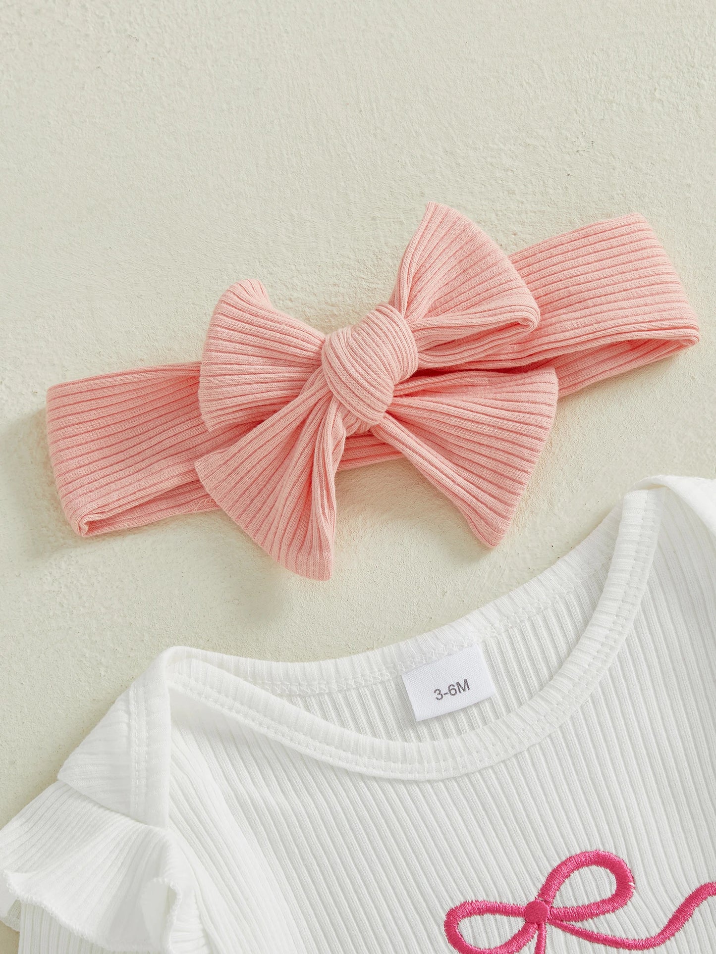 Newborn Baby 4-Piece Outfit Set - Long Sleeve Romper, Pants, Belt & Headband