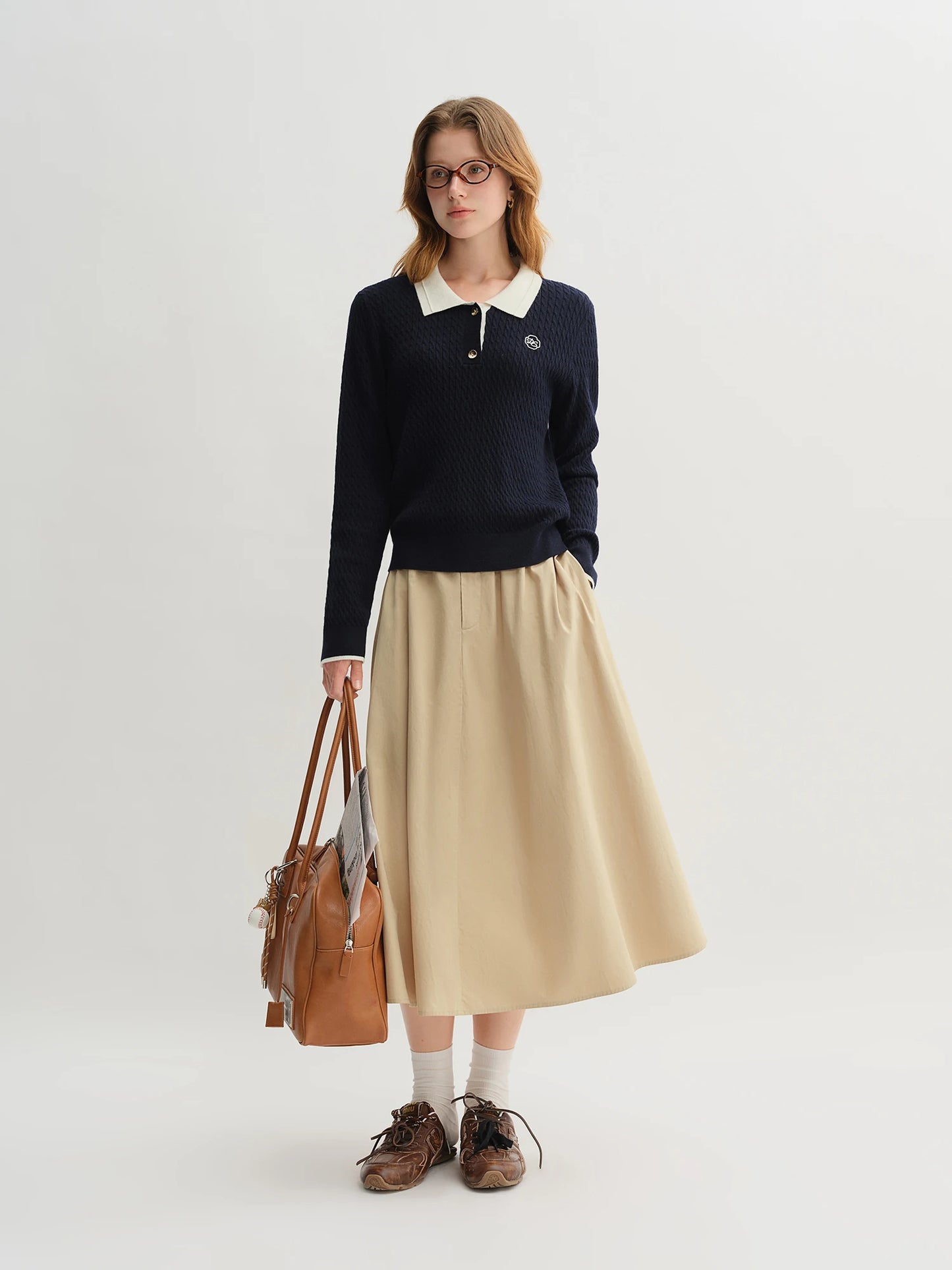 Ribbed Knit Polo Top - Relaxed Fit Collared Pullover