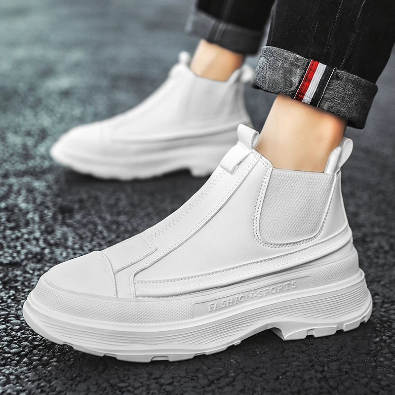 Men's Leather Chelsea Boots - Chunky Platform Sneakers