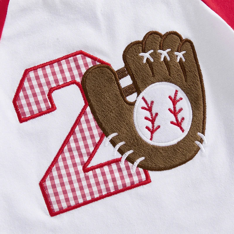 Summer Baby Boys Birthday Baseball Outfit Set - Letter Embroidery T-Shirt & Plaid Shorts (0-3Y)