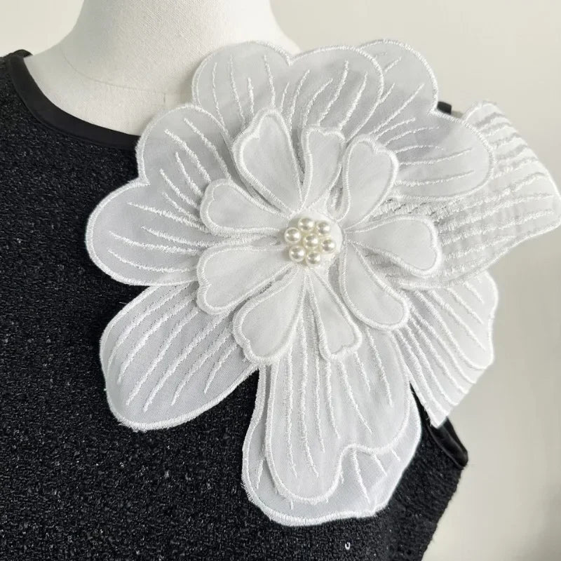 Chiffon Embroidered Multi-Layer Flower Brooch - Elegant Fabric Corsage Pin