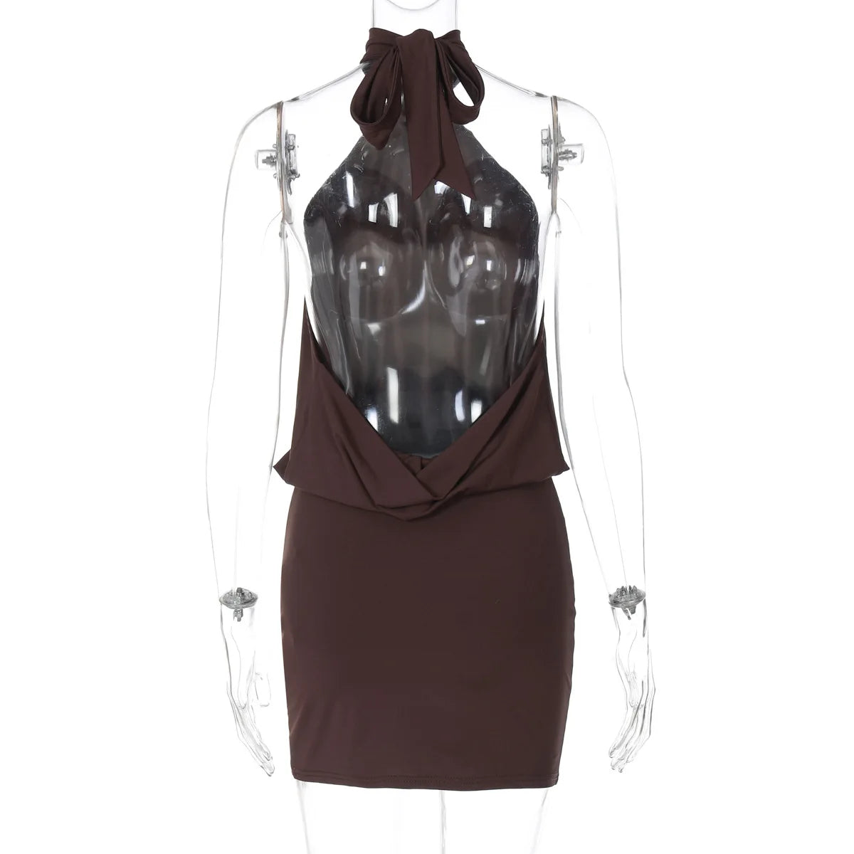 Women's Elegant Halter Draped Backless Mini Dress - Sleeveless Party Club Dress
