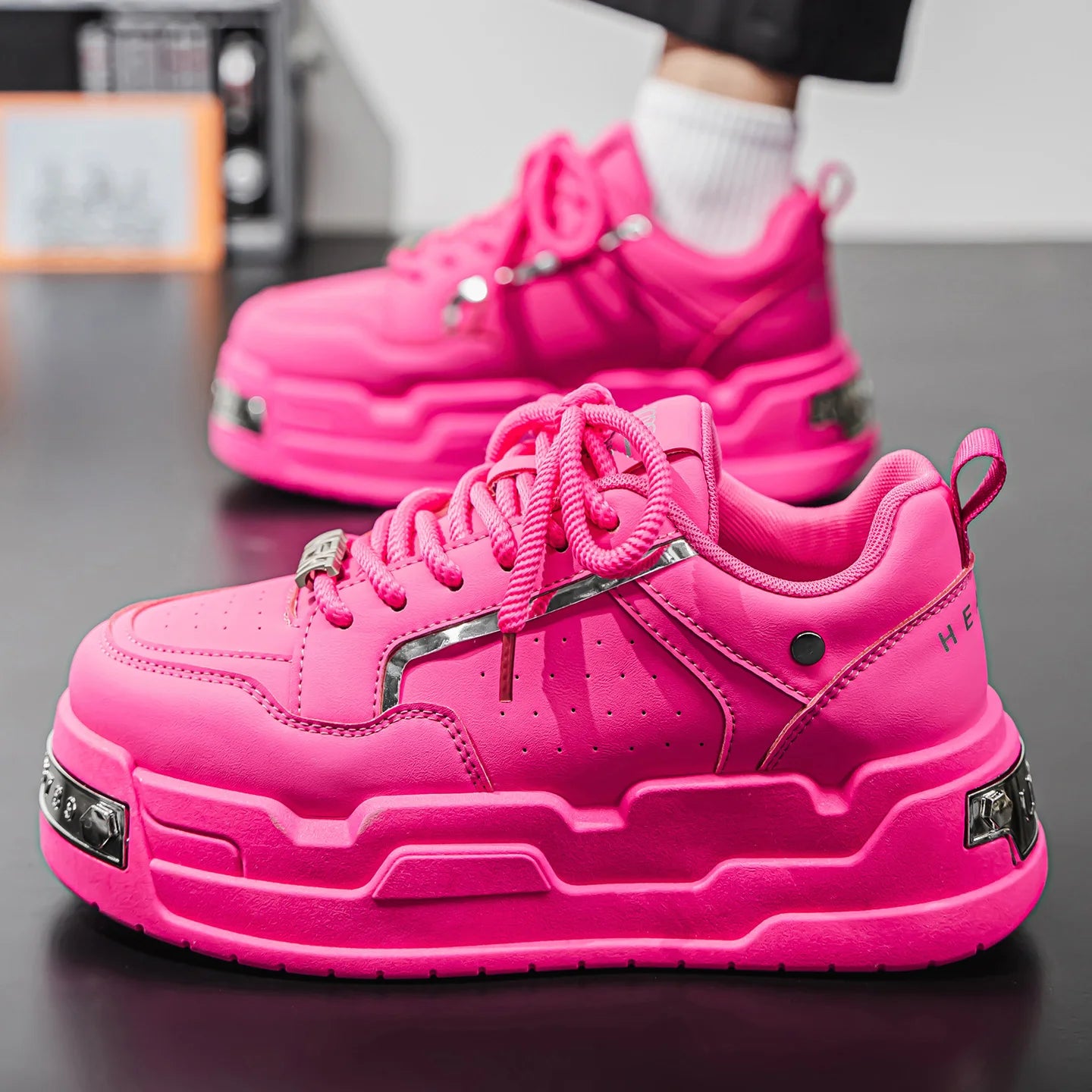 Men's Platform Sneakers - Metal Detail Sports Trainers