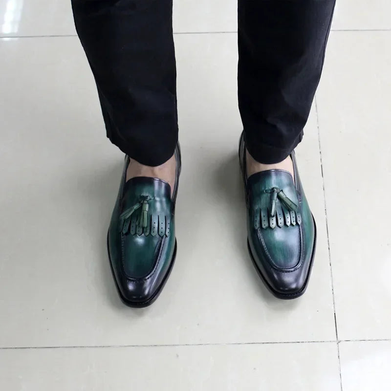 Men's Genuine Leather Tassel Loafers - Handmade Dress Shoes