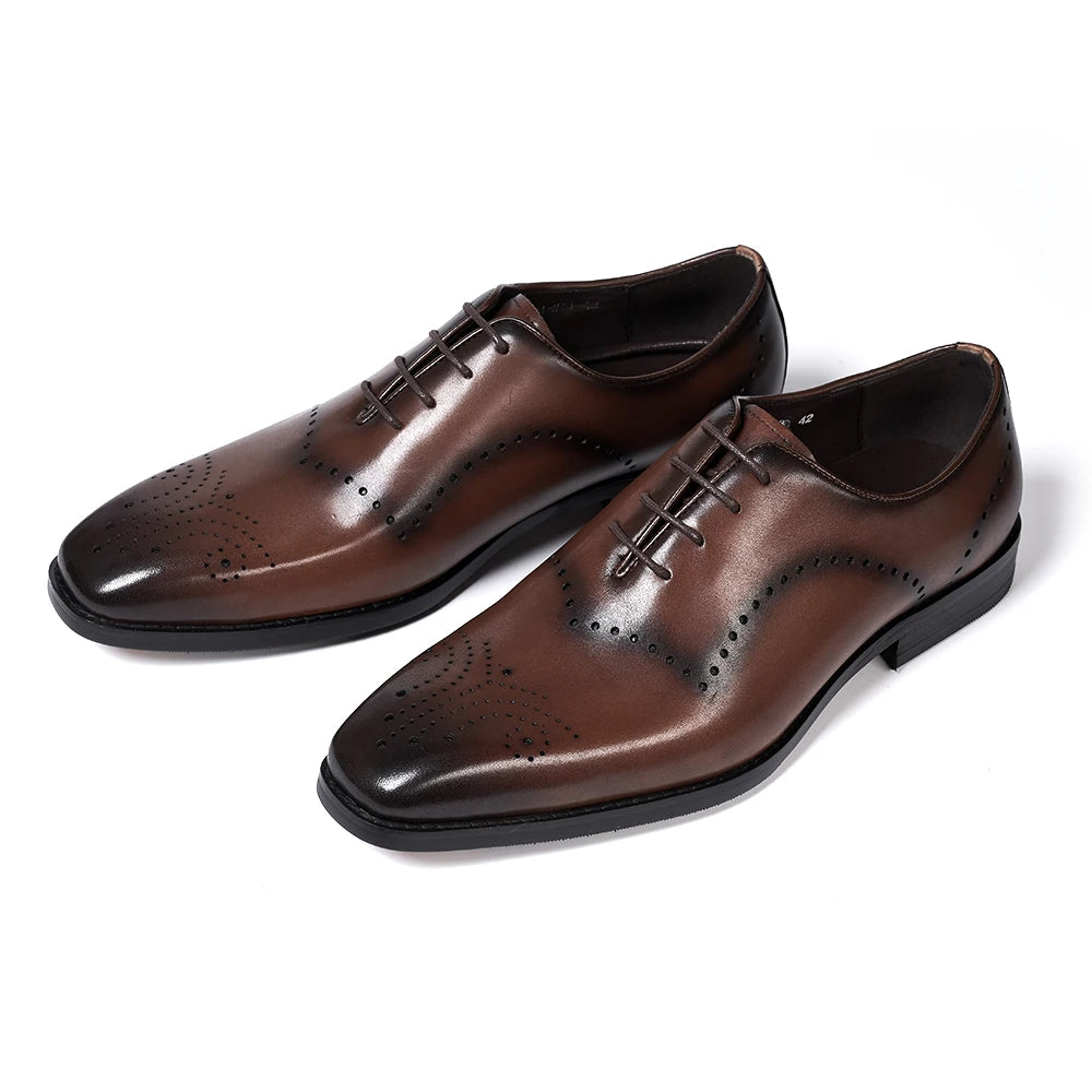 Men's Brogue Italian Genuine Leather Formal Classic Lace-Up Office Oxford Shoes