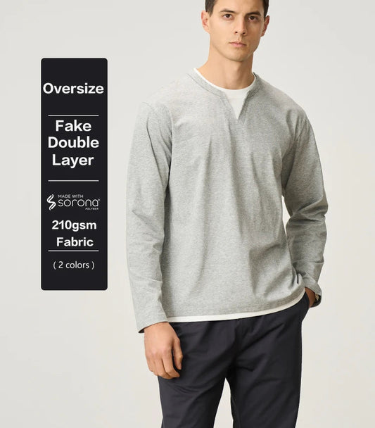 Men's Spring Long Sleeve Fake Double Layer 210gsm Sorona Fabric T-Shirt