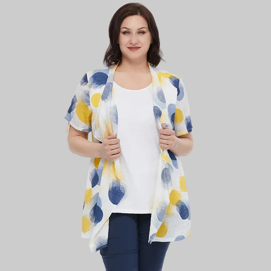 Women's Oversized Fake Two-Piece Print Shirt Blouse