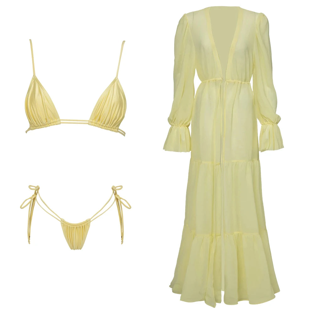 Women's Two-Piece Beach Set - High Waist A-Line Skirt & Bandage Top