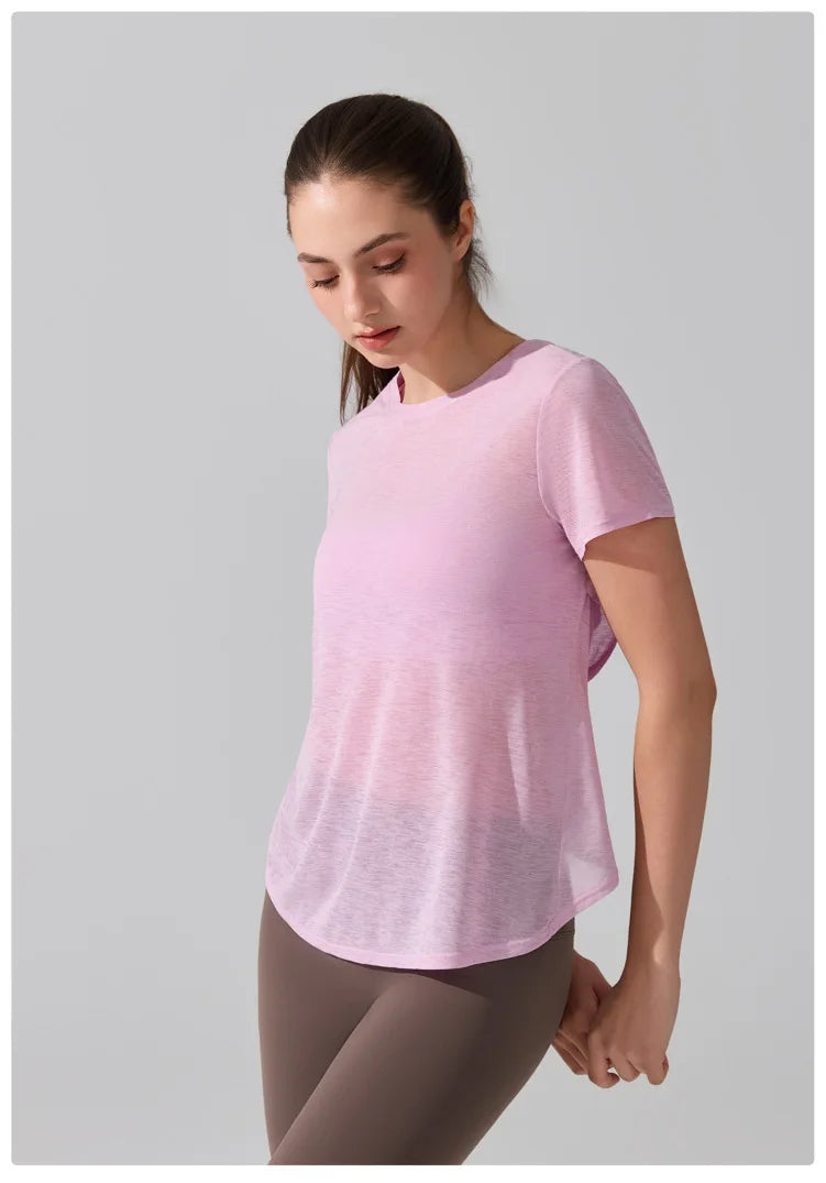 Women's Short Sleeve Yoga T-Shirt - Breathable Quick Dry Gym Running Top