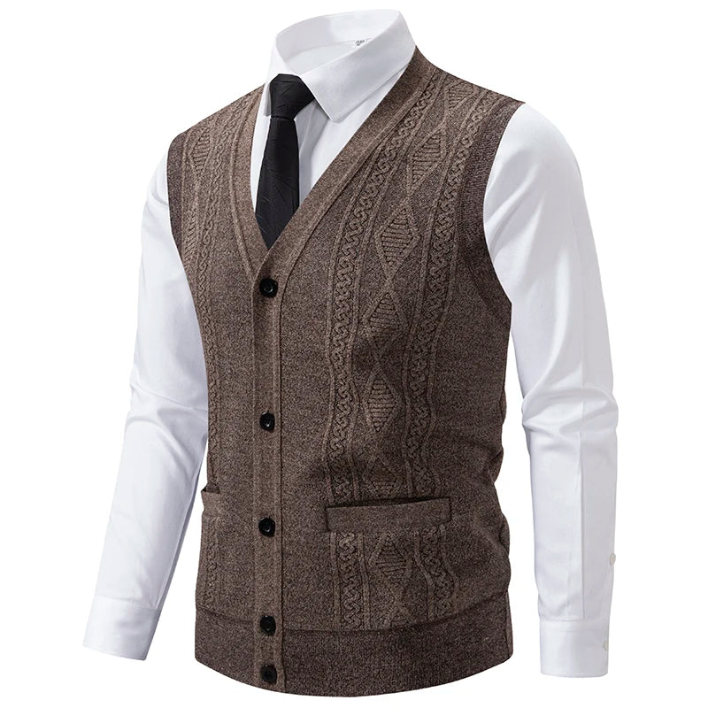 Men's Slim Fit Knit Vest - V-Neck Sleeveless Waistcoat Smart Casual