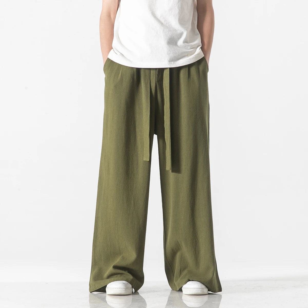 Men's Cotton Linen Harem Wide Leg Pants Trousers