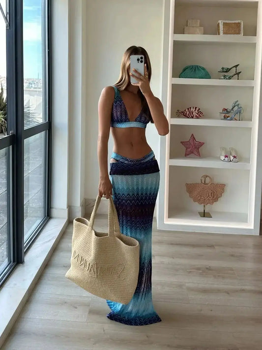 Women's Strapless Print Bandage Maxi Dress - Split Cover Up & Evening Wear