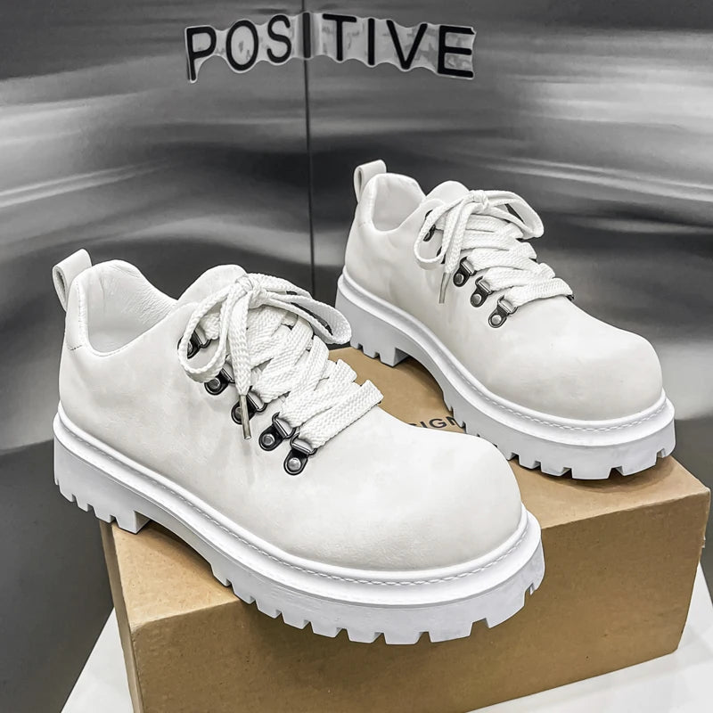 Men's Platform Suede Leather Lace-up Derby Shoes
