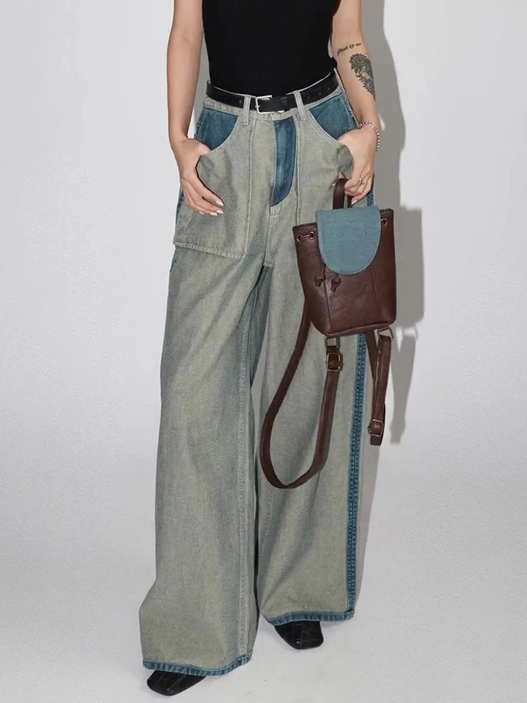 Women's Hit Colour Casual Jeans - High Waist Full Length Vintage Chic Straight Wide Leg Jeans