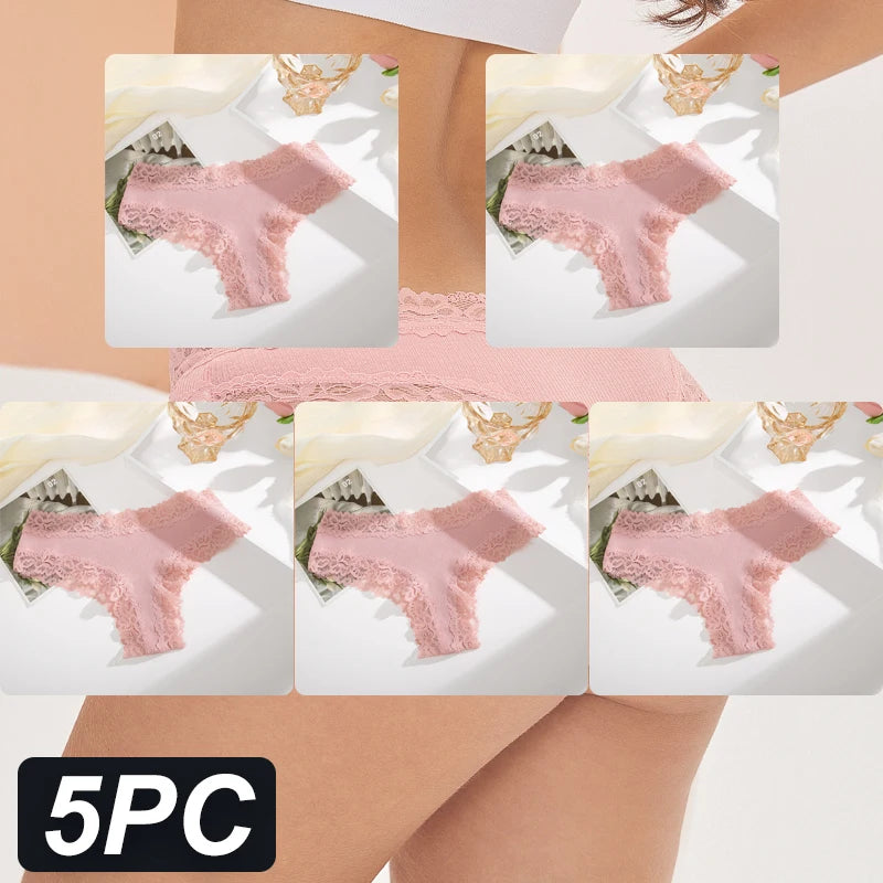 Women's Cotton Brazilian Briefs Set - 5 Pack Lace Underwear