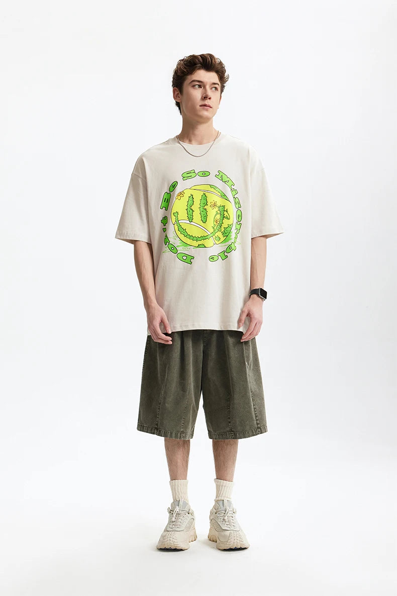 Men's Tennis Graphic Cotton T-Shirt American Vintage Tee Streetwear Loose Fit Crew Neck Short Sleeve