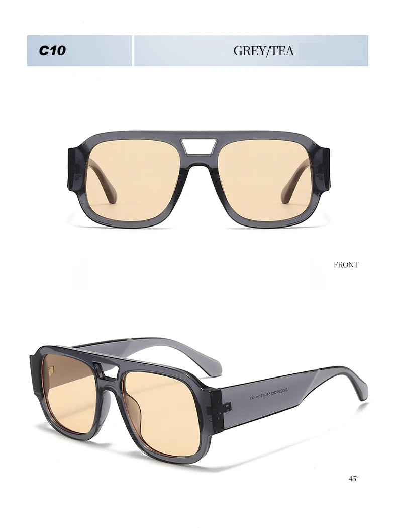 Unisex 1/4 Set Retro Large Frame Double Bridges Square Sunglasses