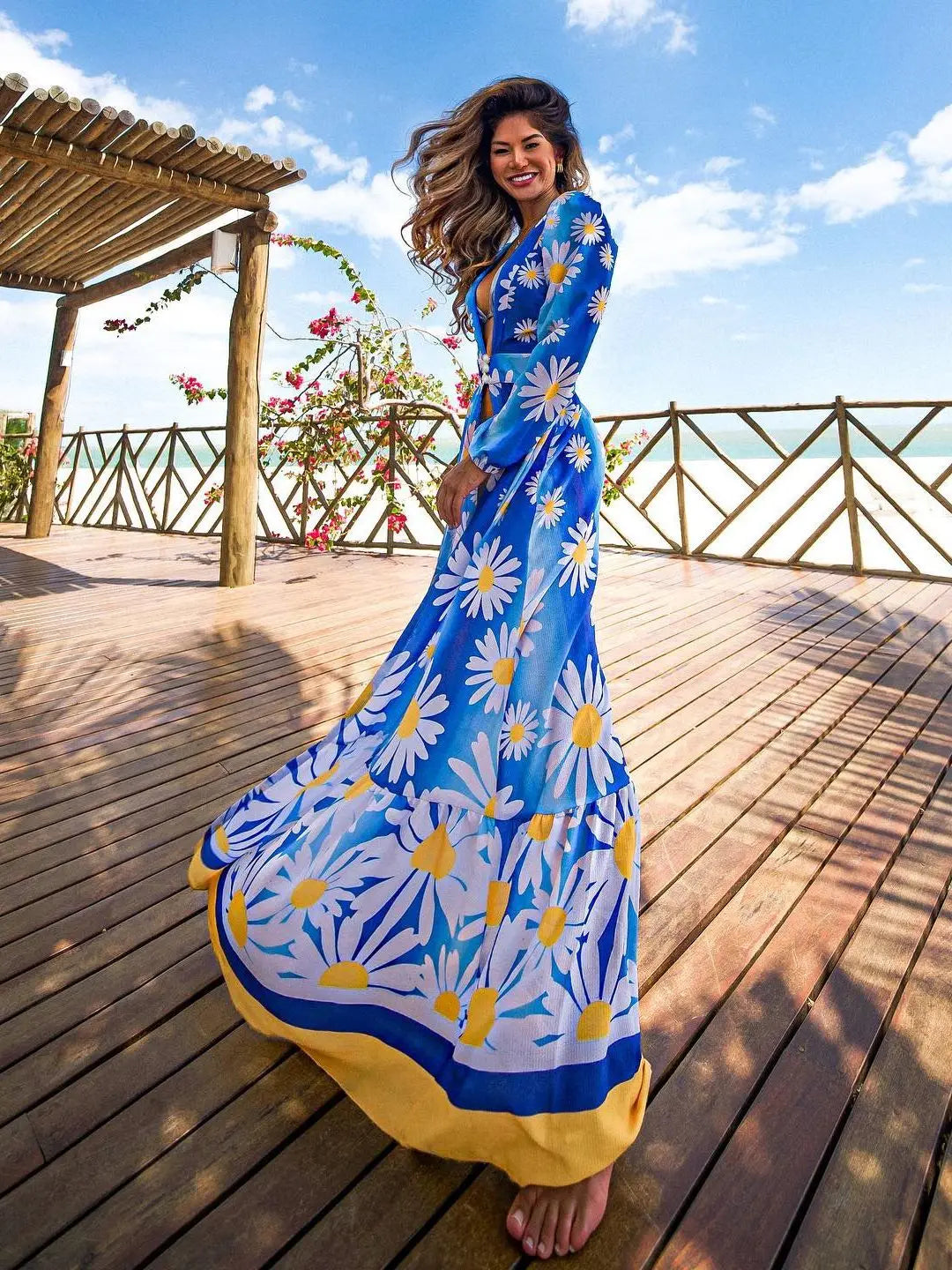 Women's Halter Printed Swimwear Loose Dress Backless Bikini Cover Up