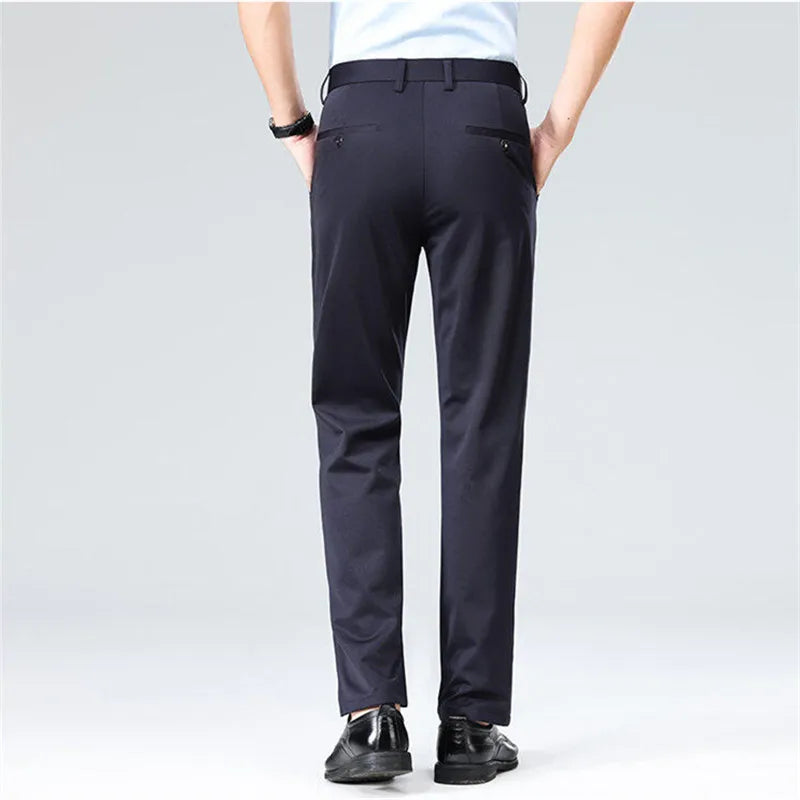 Straight Suit Pants - Smart Casual Office Trousers Solid Colour