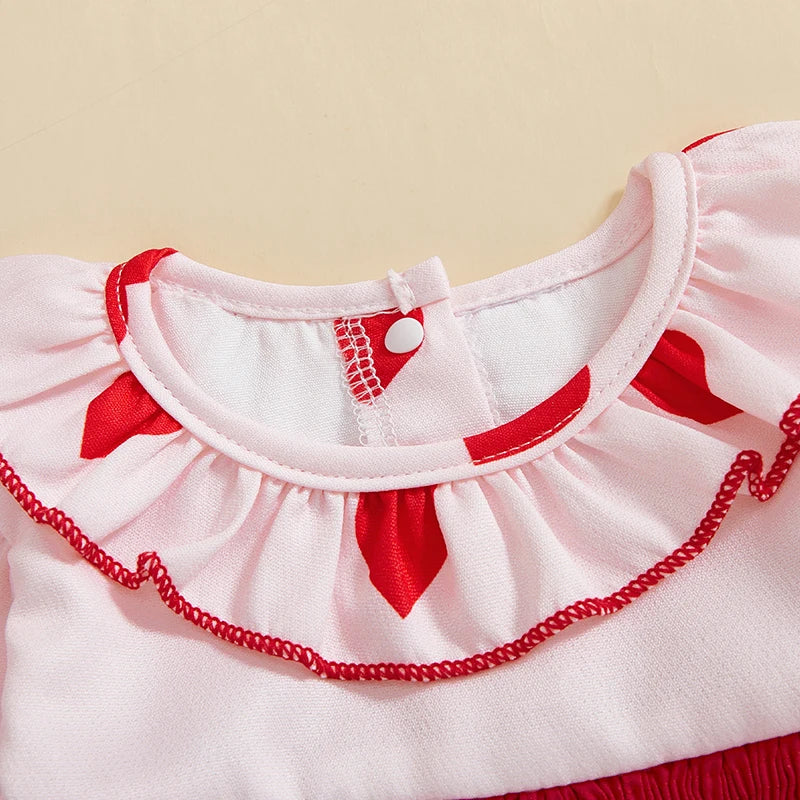Baby Girls Valentine's Day Romper - Heart Print with Letter Embroidery & Bow (0-24M)