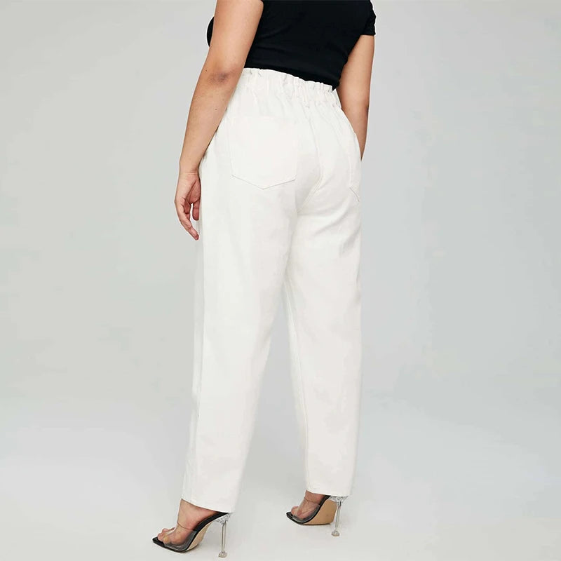 Women's Plus Size Stretchy Cotton High Waist Elastic Loose Trousers