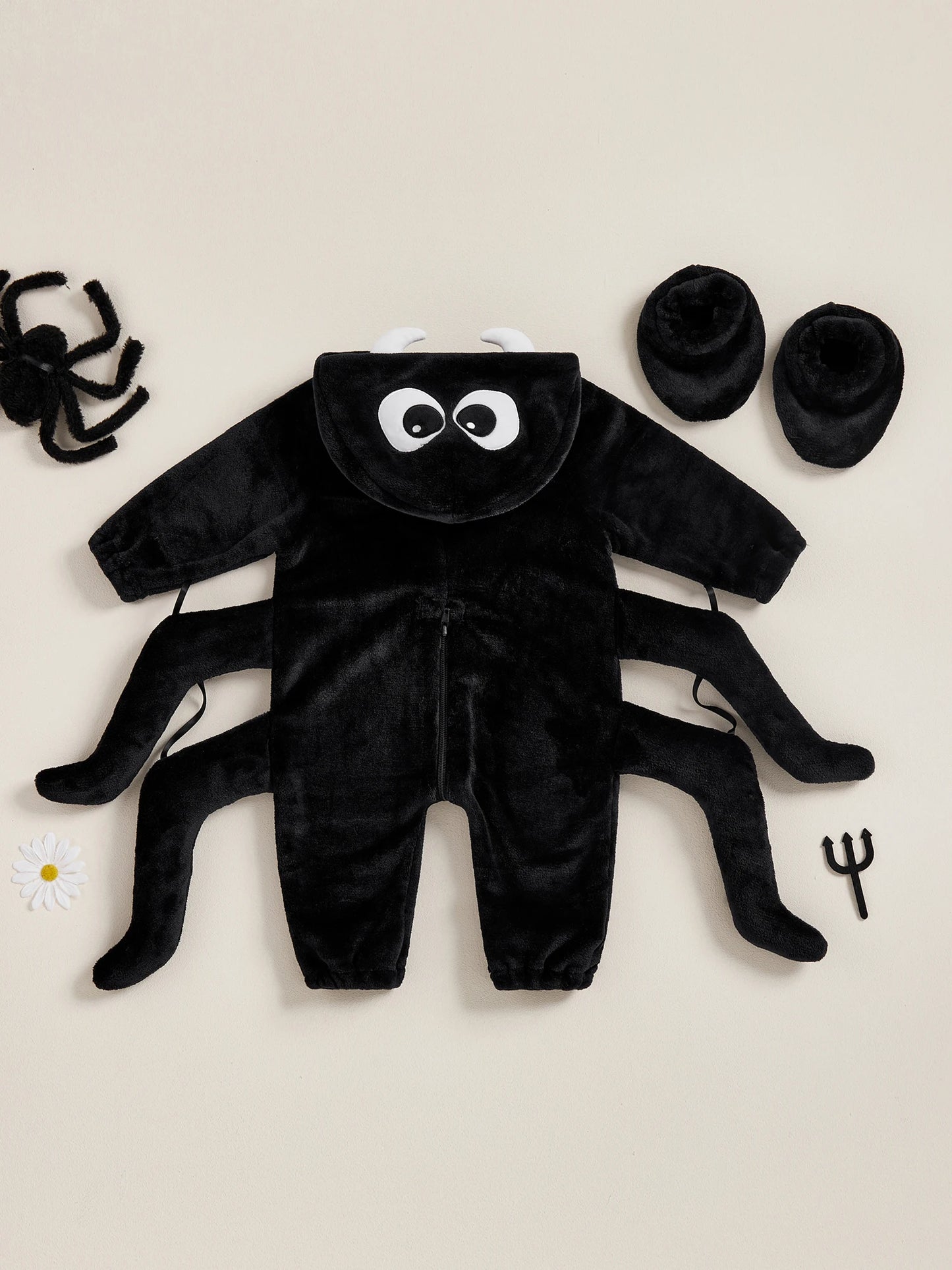 Baby Spider Costume - Halloween Hooded Jumpsuit with Foot Covers