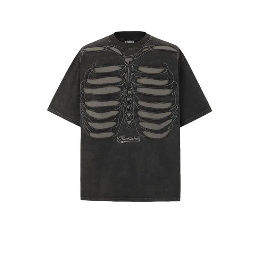 Men's Washed Vintage Cotton T-Shirt - Skull Embroidery