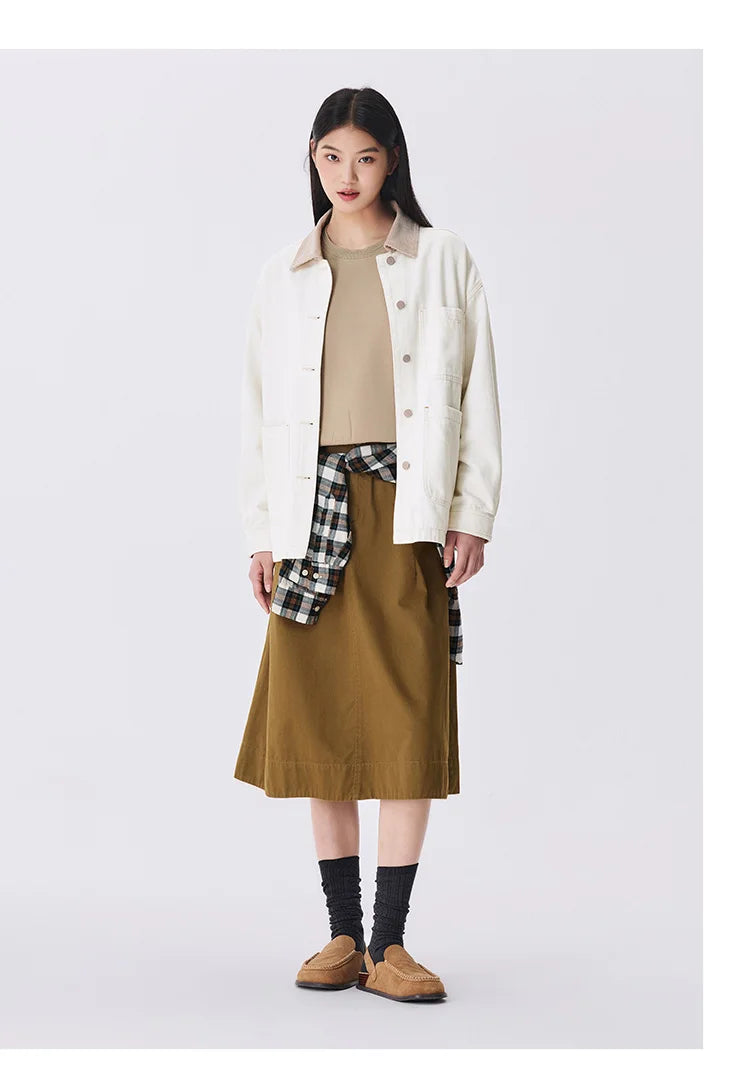 Corduroy Denim Jacket - Women's Turn Collar Loose Casual Coat