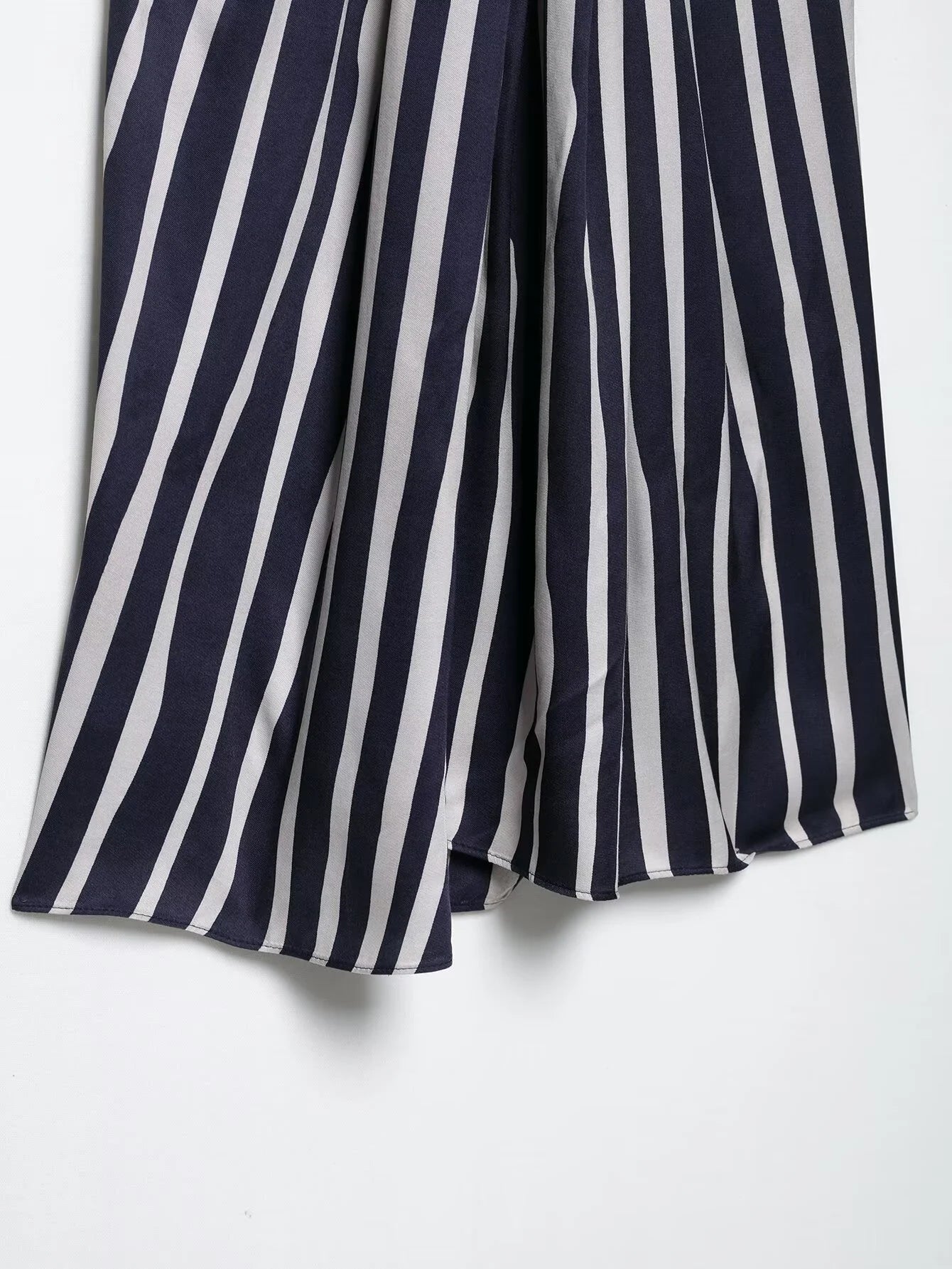 Women's Striped Collar Top & Mid Waist Loose Pants Set