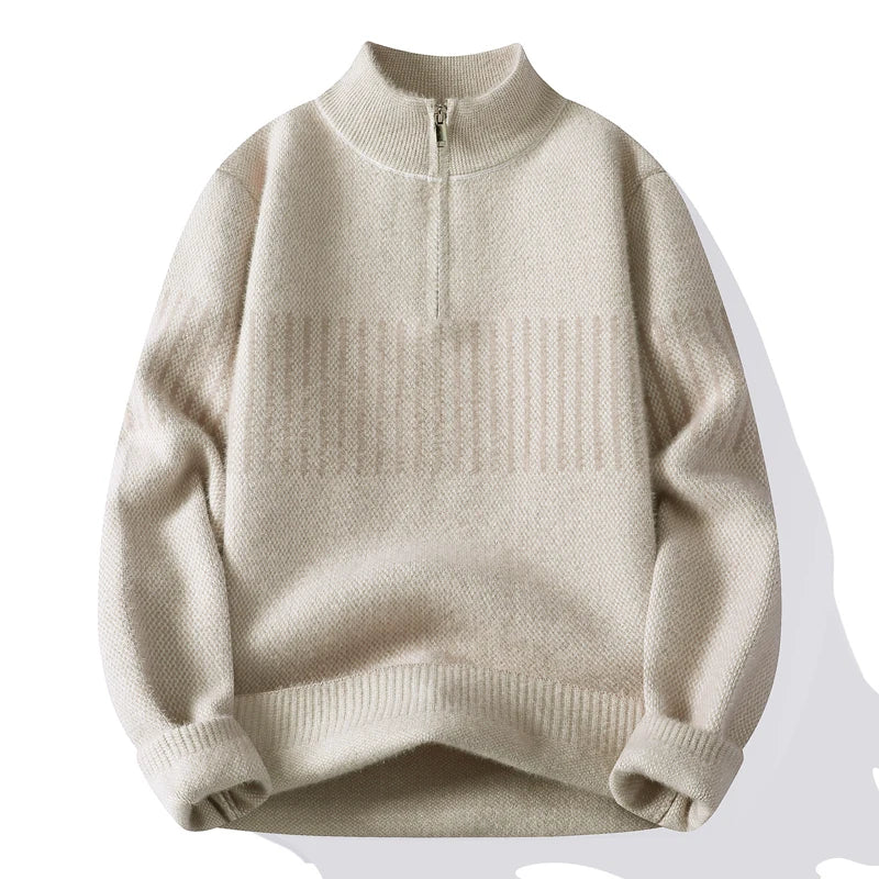 Men's Half-Zip Mock Neck Sweater - Casual Warm Knit Pullover for Autumn Winter