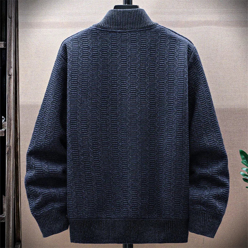 Men's Fleece Stand Collar Cardigan - Thick Knit Sweatercoat for Autumn Winter