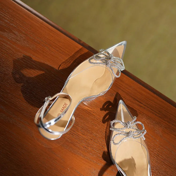 Women's Pointed Toe Rhinestone Wedding Sandals - Bowknot Pendant Pumps